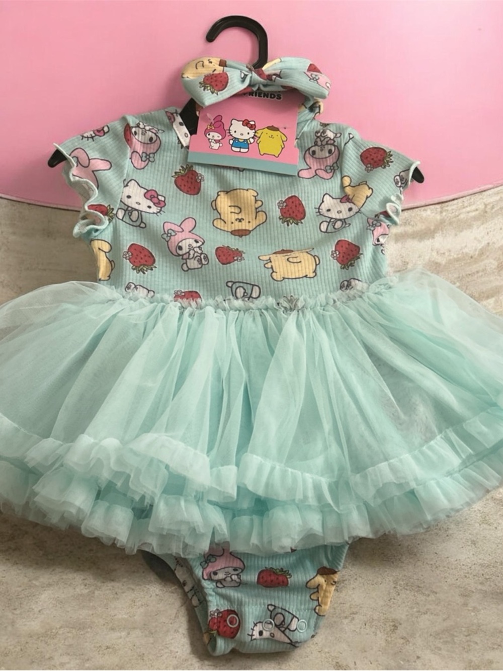 Sanrio Mint Tulle Character Dress with Strawberry Print